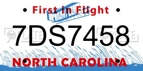 7DS7458 North Carolina License Plate