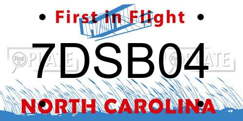7DSB04 North Carolina License Plate