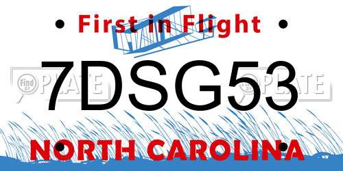 7DSG53 North Carolina License Plate