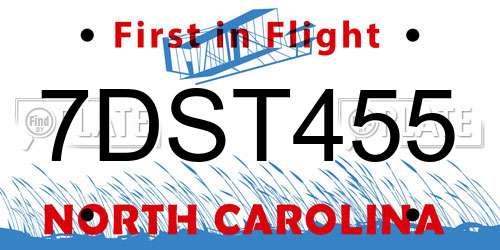 7DST455 North Carolina License Plate