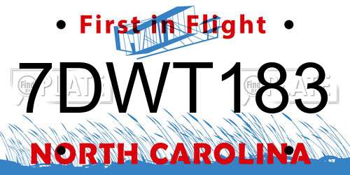 7DWT183 North Carolina License Plate