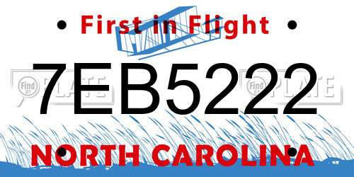 7EB5222 North Carolina License Plate