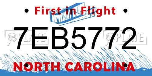 7EB5772 North Carolina License Plate