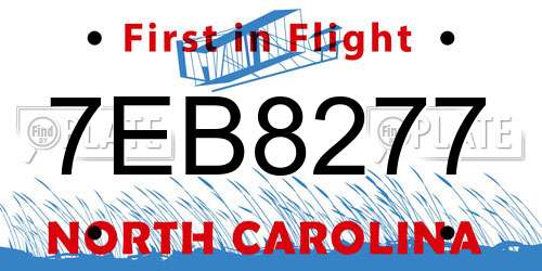 7EB8277 North Carolina License Plate