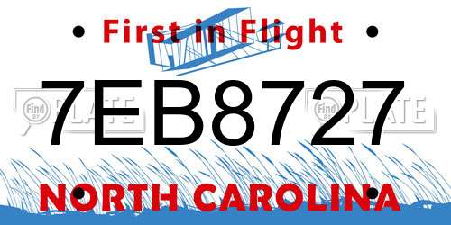 7EB8727 North Carolina License Plate