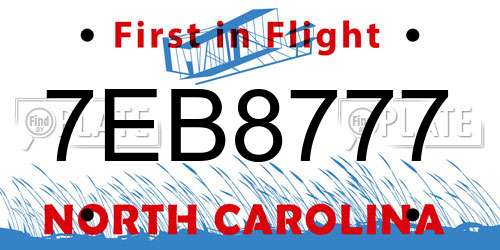 7EB8777 North Carolina License Plate