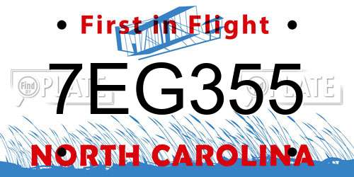 7EG355 North Carolina License Plate