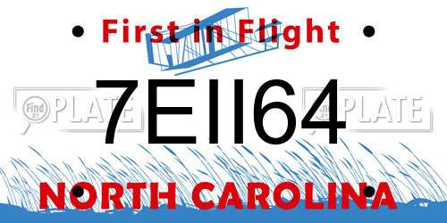 7EII64 North Carolina License Plate