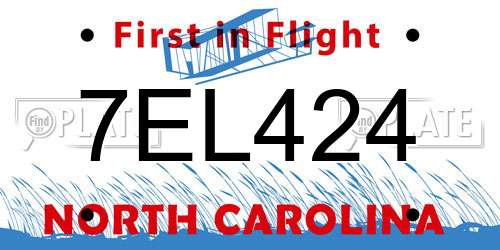 7EL424 North Carolina License Plate
