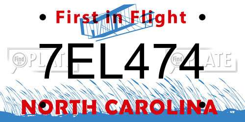7EL474 North Carolina License Plate