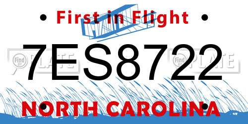 7ES8722 North Carolina License Plate
