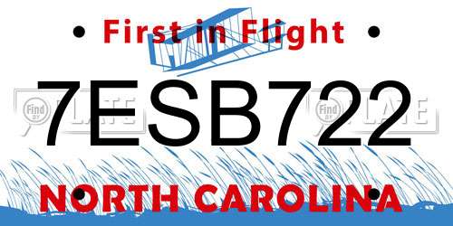 7ESB722 North Carolina License Plate