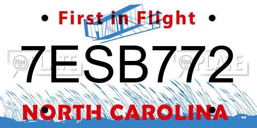 7ESB772 North Carolina License Plate