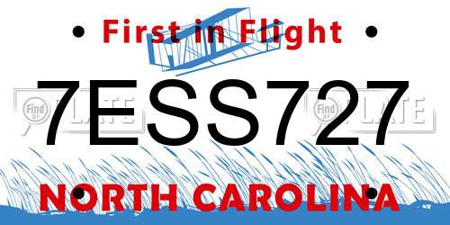 7ESS727 North Carolina License Plate