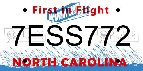 7ESS772 North Carolina License Plate
