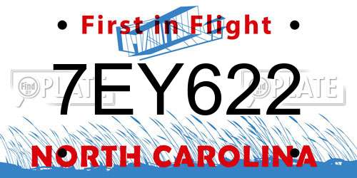 7EY622 North Carolina License Plate