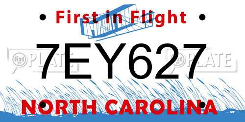 7EY627 North Carolina License Plate