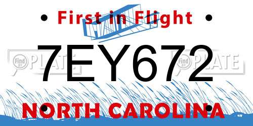 7EY672 North Carolina License Plate