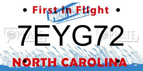7EYG72 North Carolina License Plate