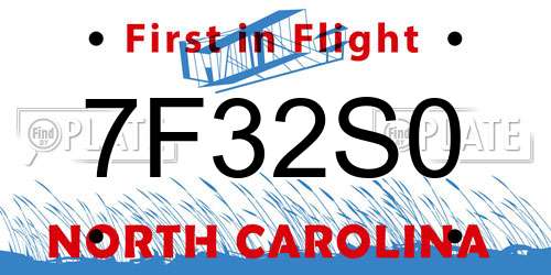 7F32S0 North Carolina License Plate