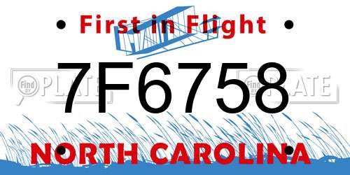 7F6758 North Carolina License Plate