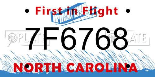 7F6768 North Carolina License Plate