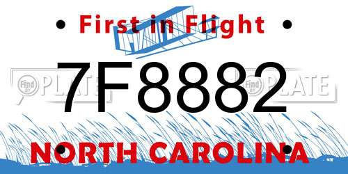 7F8882 North Carolina License Plate