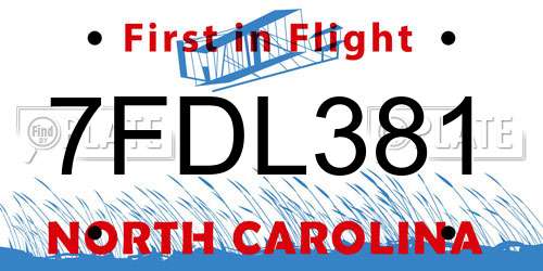 7FDL381 North Carolina License Plate