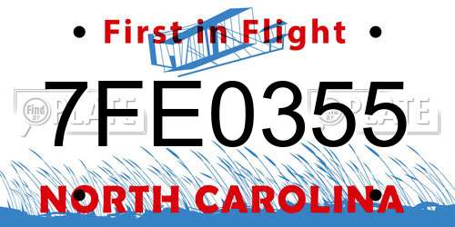 7FE0355 North Carolina License Plate