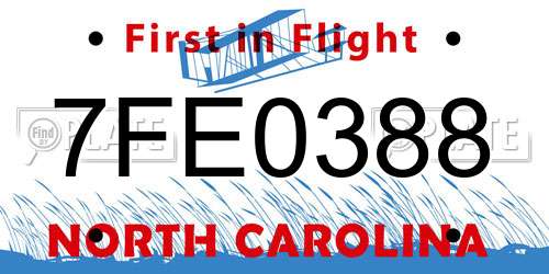 7FE0388 North Carolina License Plate