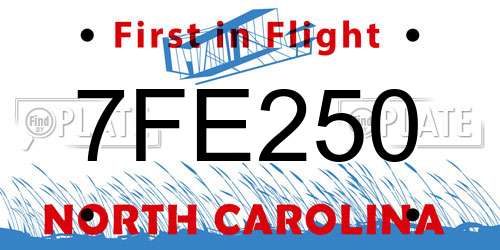 7FE250 North Carolina License Plate