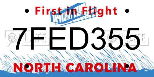 7FED355 North Carolina License Plate