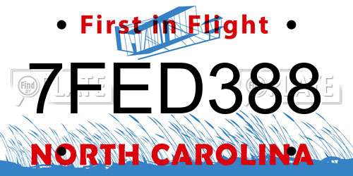 7FED388 North Carolina License Plate