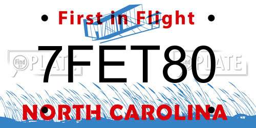 7FET80 North Carolina License Plate