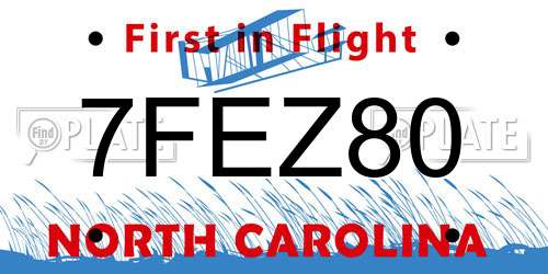 7FEZ80 North Carolina License Plate