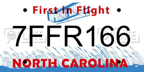 7FFR166 North Carolina License Plate