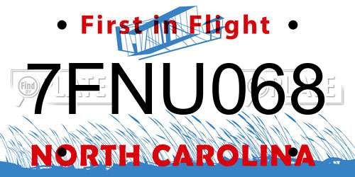 7FNU068 North Carolina License Plate
