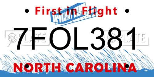 7FOL381 North Carolina License Plate