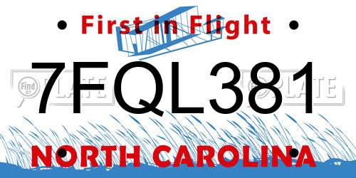 7FQL381 North Carolina License Plate