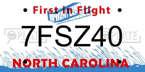 7FSZ40 North Carolina License Plate