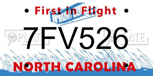 7FV526 North Carolina License Plate