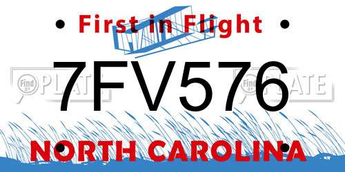 7FV576 North Carolina License Plate