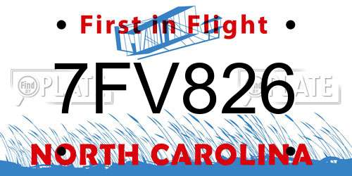 7FV826 North Carolina License Plate