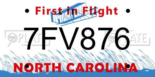 7FV876 North Carolina License Plate