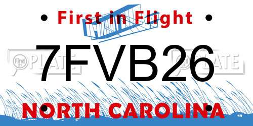 7FVB26 North Carolina License Plate