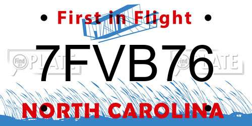 7FVB76 North Carolina License Plate