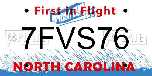 7FVS76 North Carolina License Plate