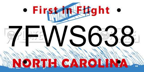 7FWS638 North Carolina License Plate