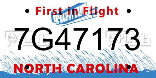 7G47173 North Carolina License Plate