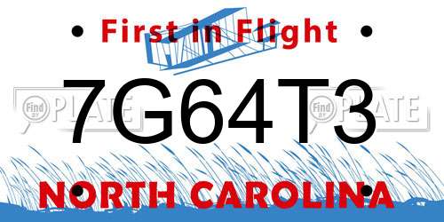 7G64T3 North Carolina License Plate